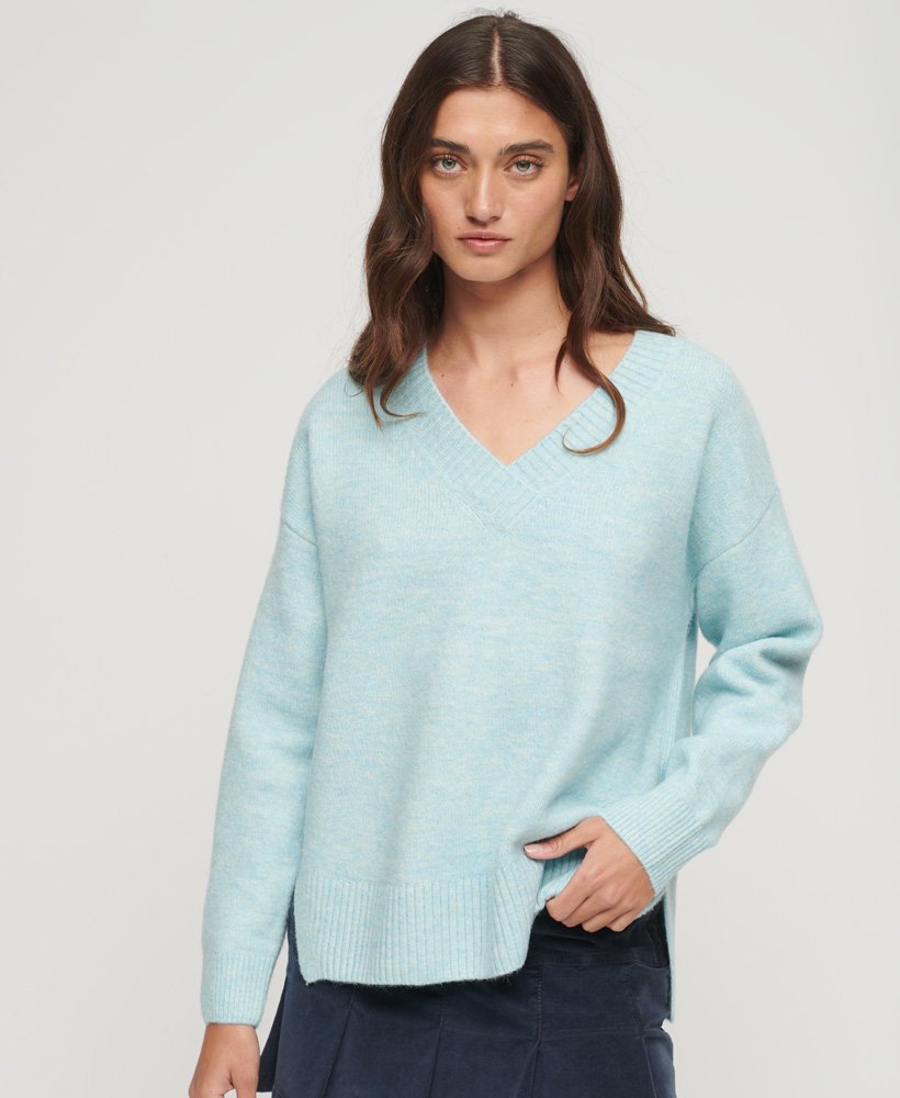 oversized v-hals trui in licht hemelsblauw gemêleerd