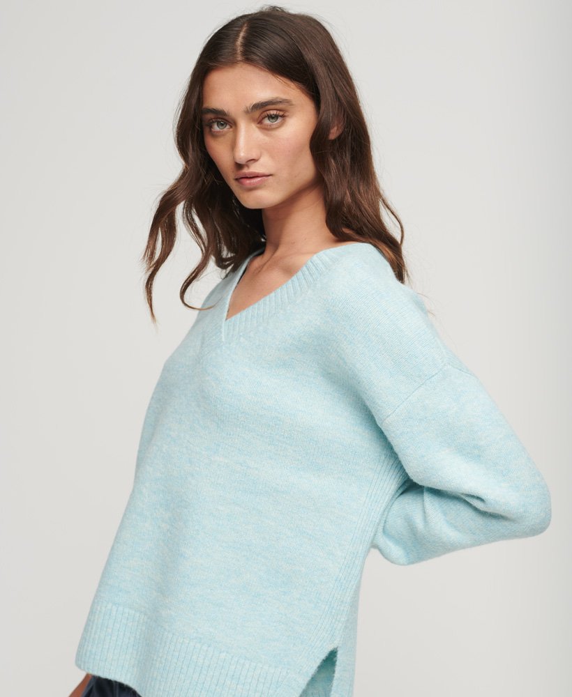 oversized v-hals trui in licht hemelsblauw gemêleerd