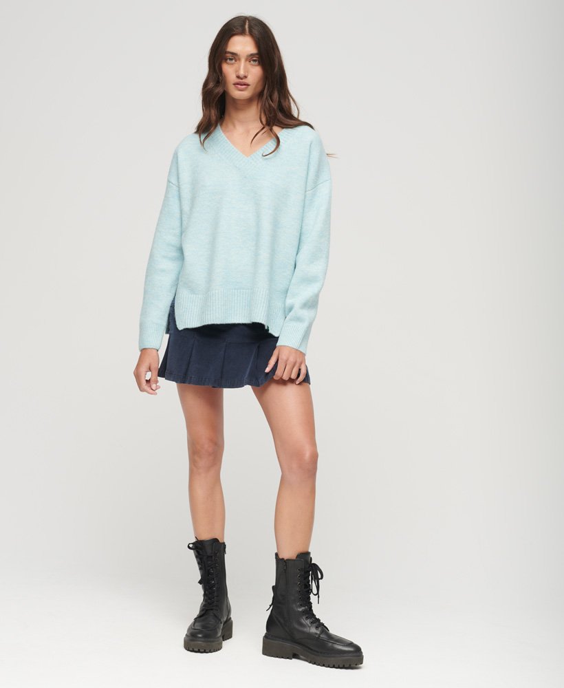 oversized v-hals trui in licht hemelsblauw gemêleerd