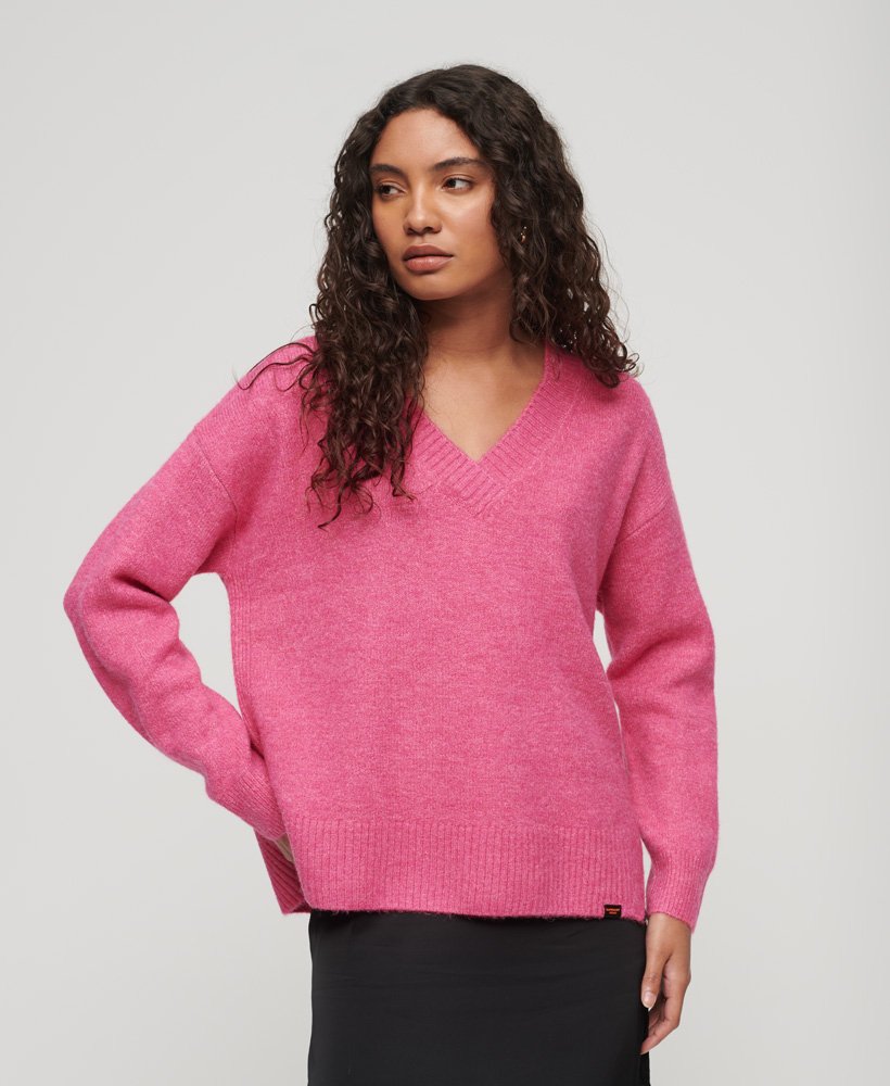 oversized v-hals trui in gemêleerd roze.