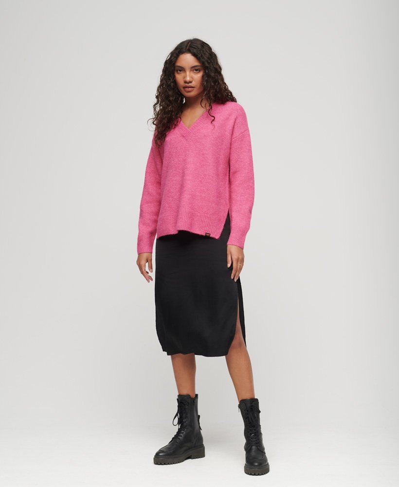 oversized v-hals trui in gemêleerd roze.