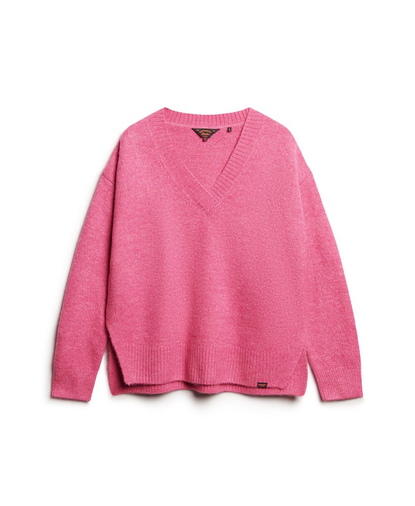 oversized v-hals trui in gemêleerd roze.