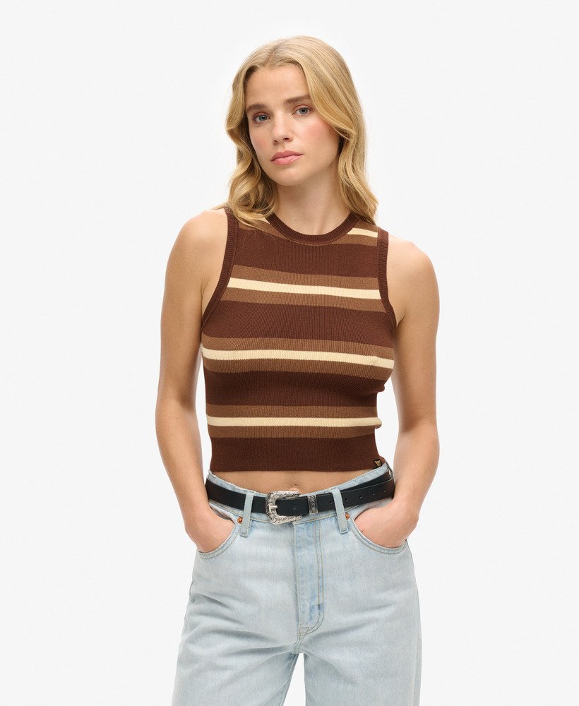 fijn gebreide tanktop in bizonbruinmarsepein.