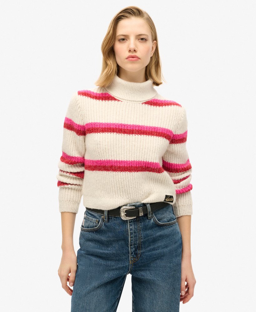 gestreepte cropped coltrui in roze yarrow stripe