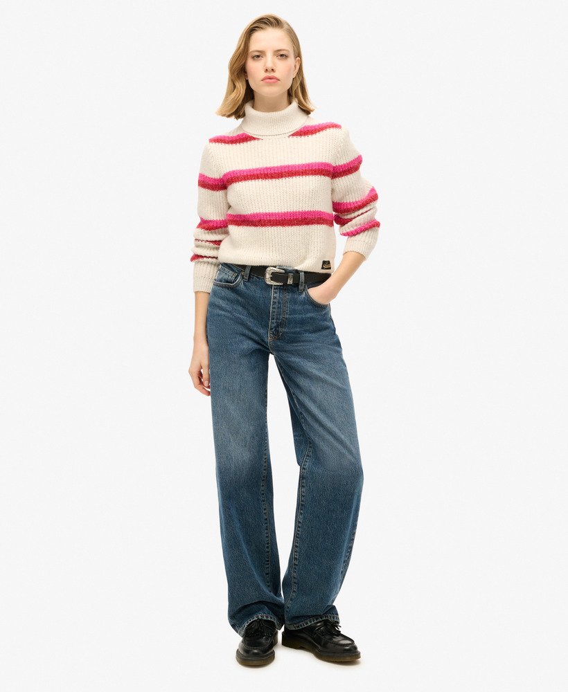 gestreepte cropped coltrui in roze yarrow stripe