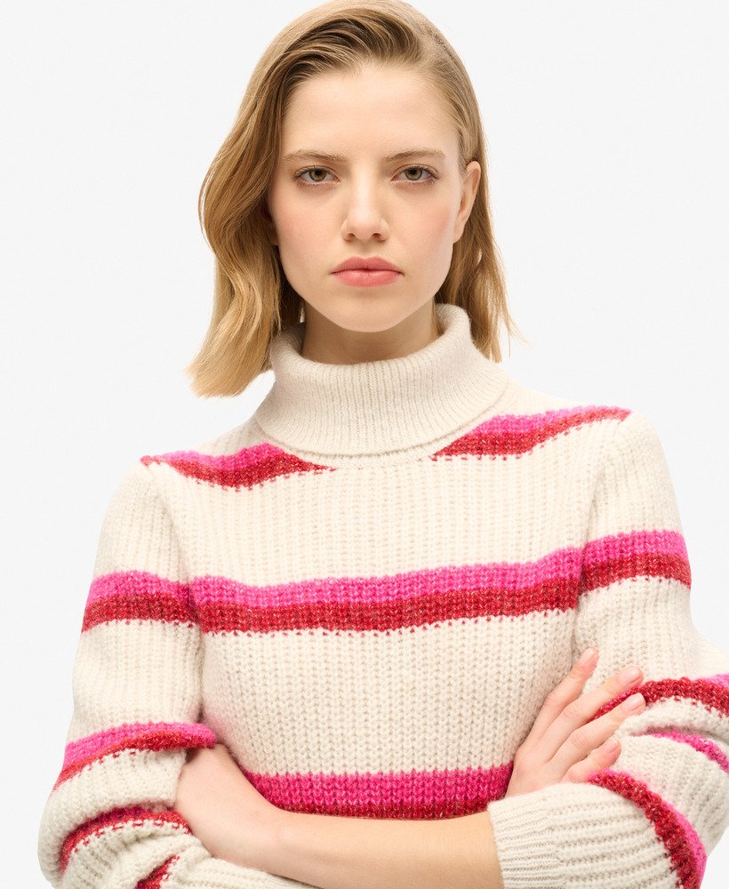 gestreepte cropped coltrui in roze yarrow stripe