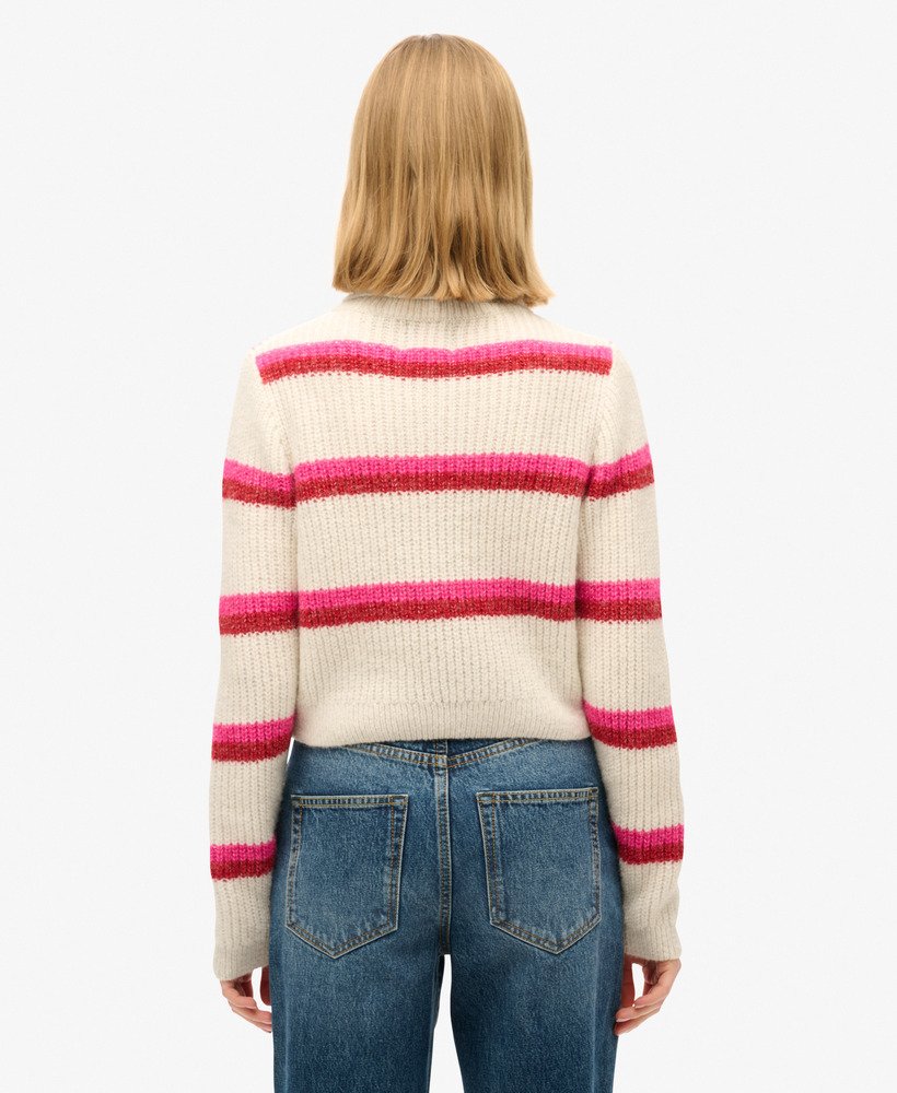 gestreepte cropped coltrui in roze yarrow stripe