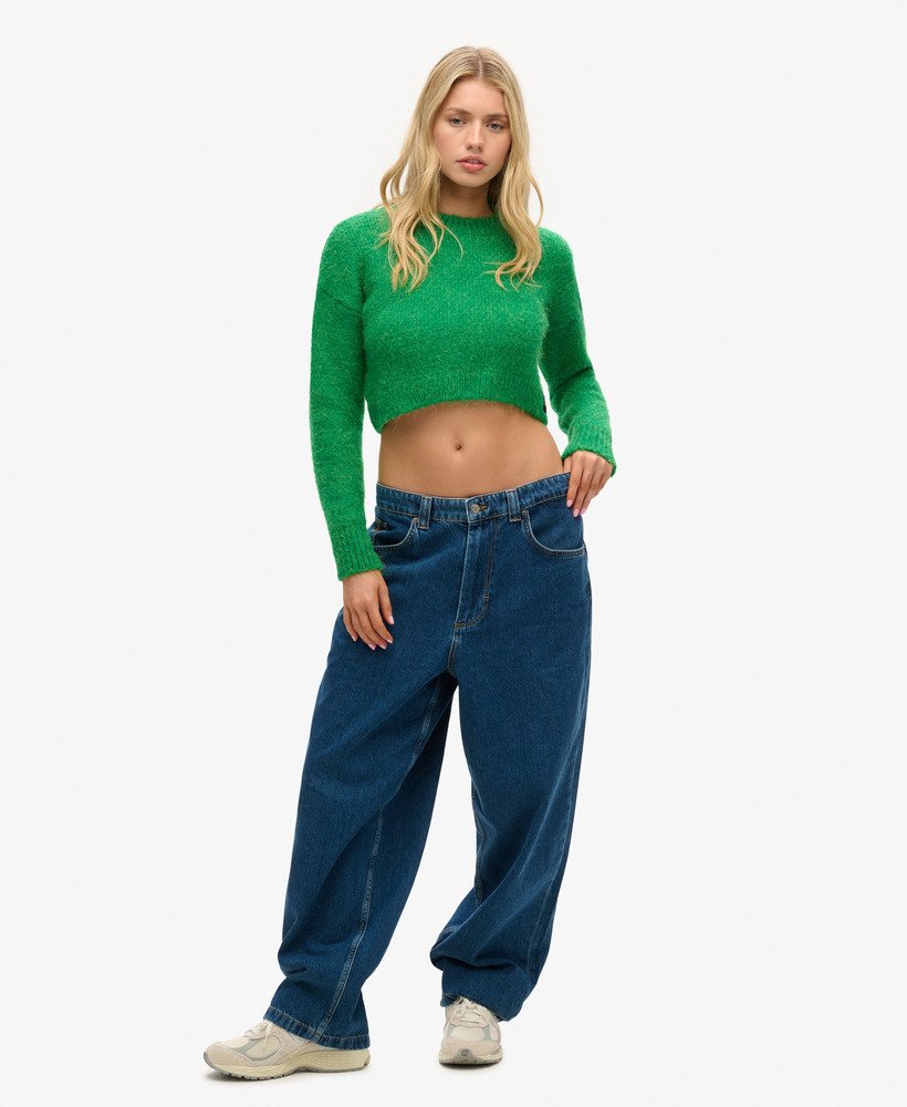 vintage gebreide crop top met textuur in felgroen.