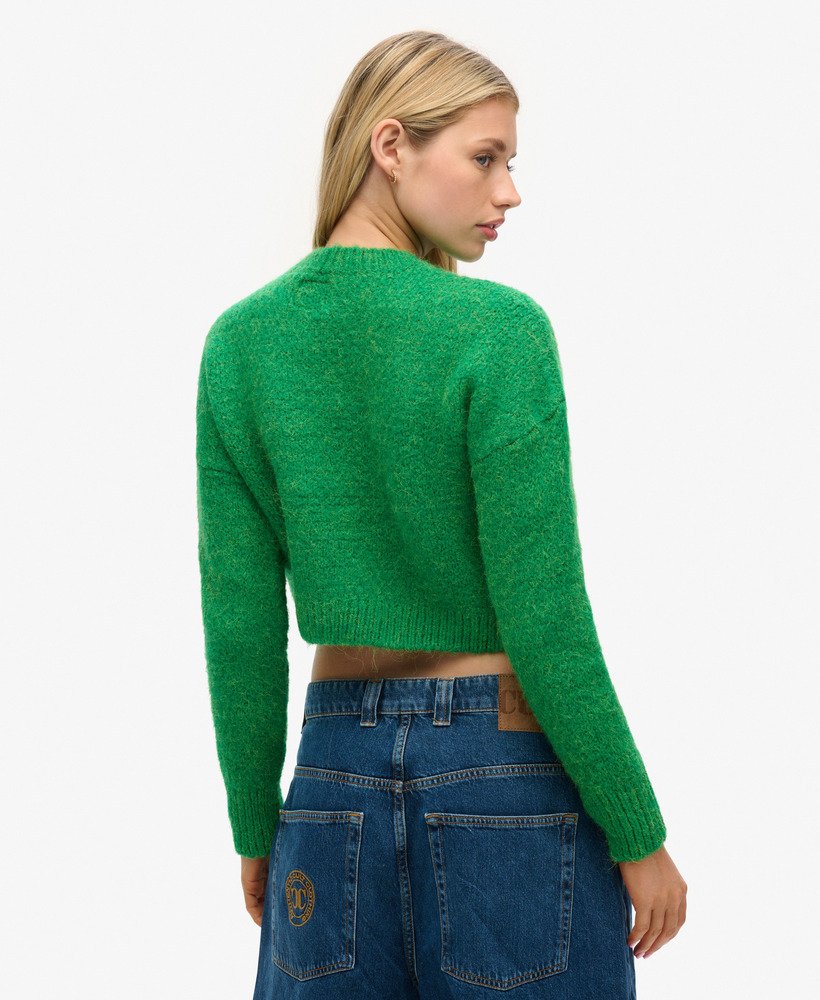 vintage gebreide crop top met textuur in felgroen.