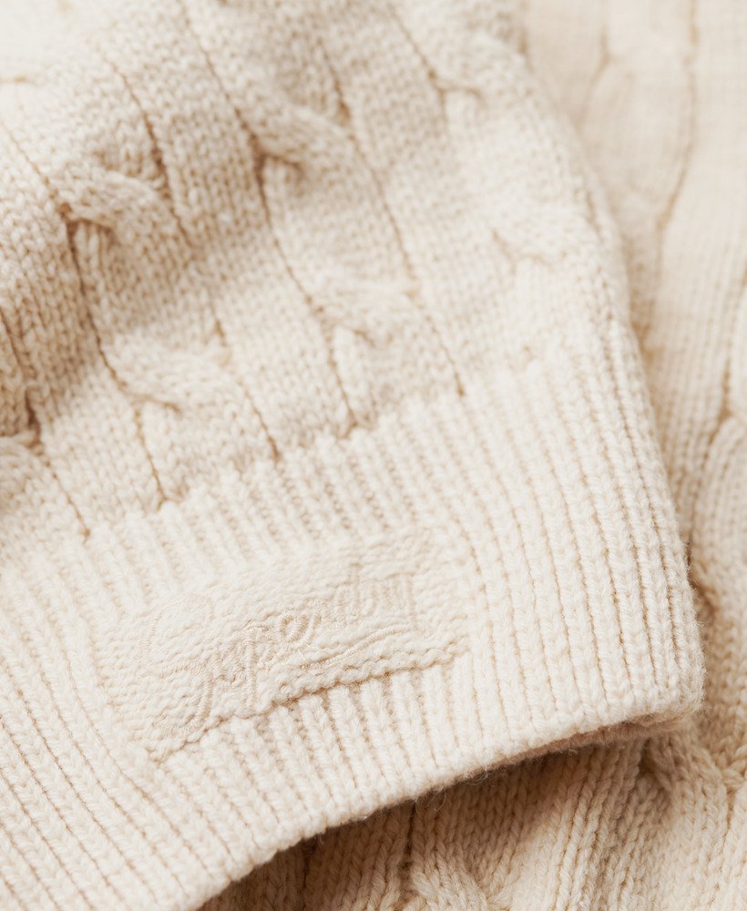 oversized kabeltrui met v-hals in havermoutbeige