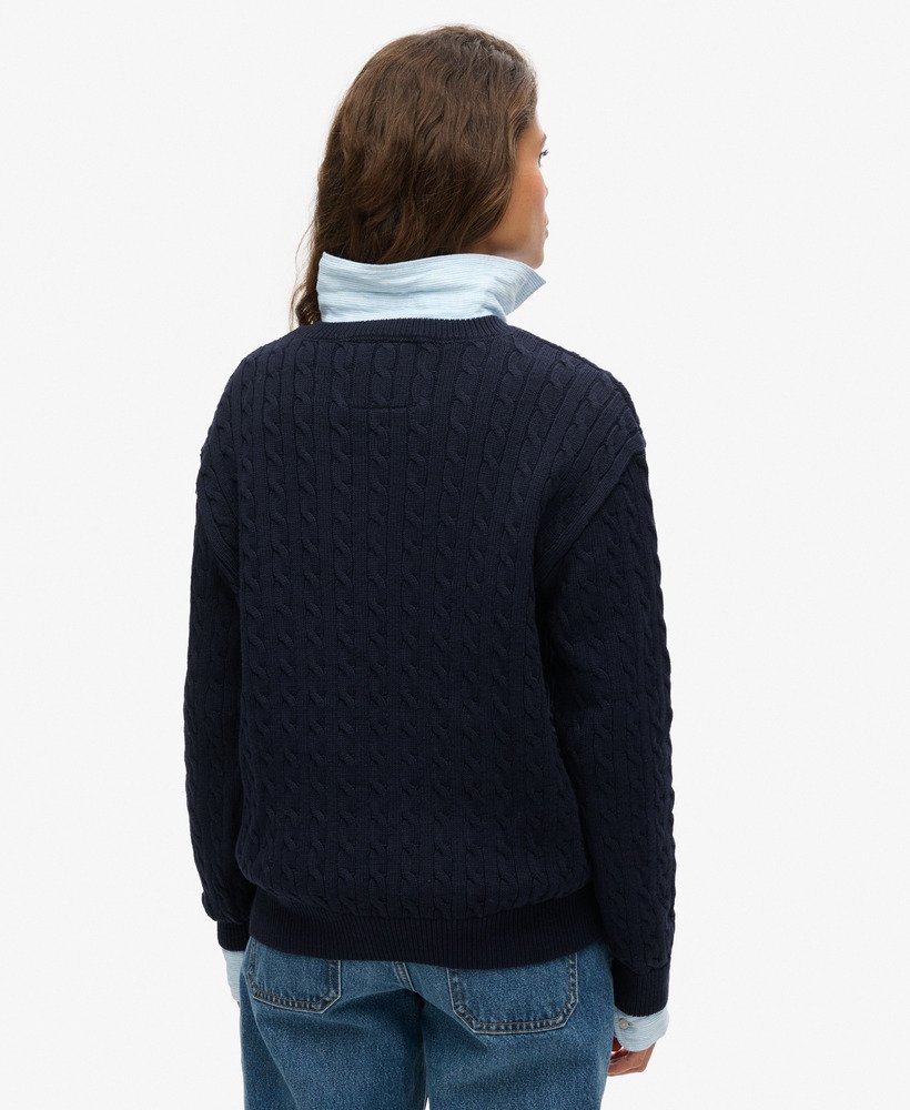oversized kabeltrui met v-hals in eclipse navy
