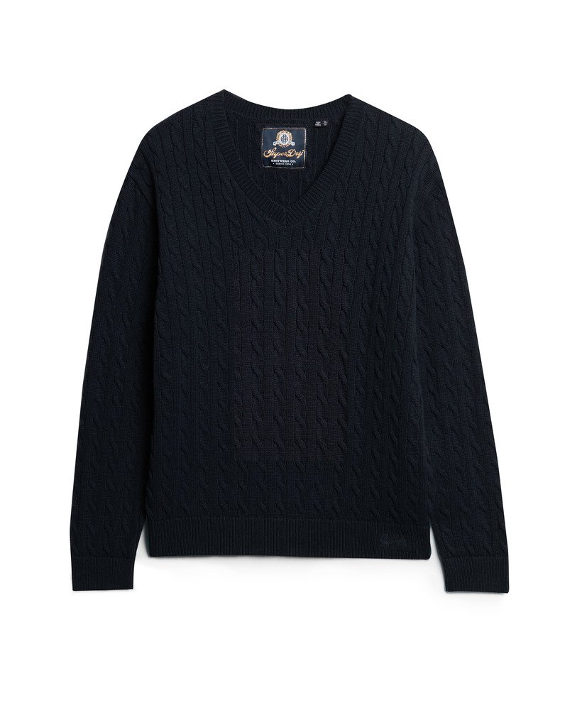 oversized kabeltrui met v-hals in eclipse navy