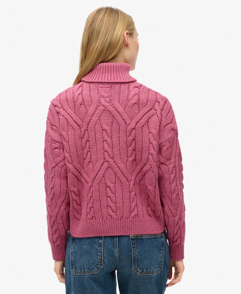 gebreide polo met kabelmotief in papajaroze