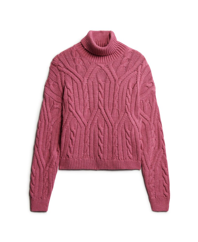 gebreide polo met kabelmotief in papajaroze