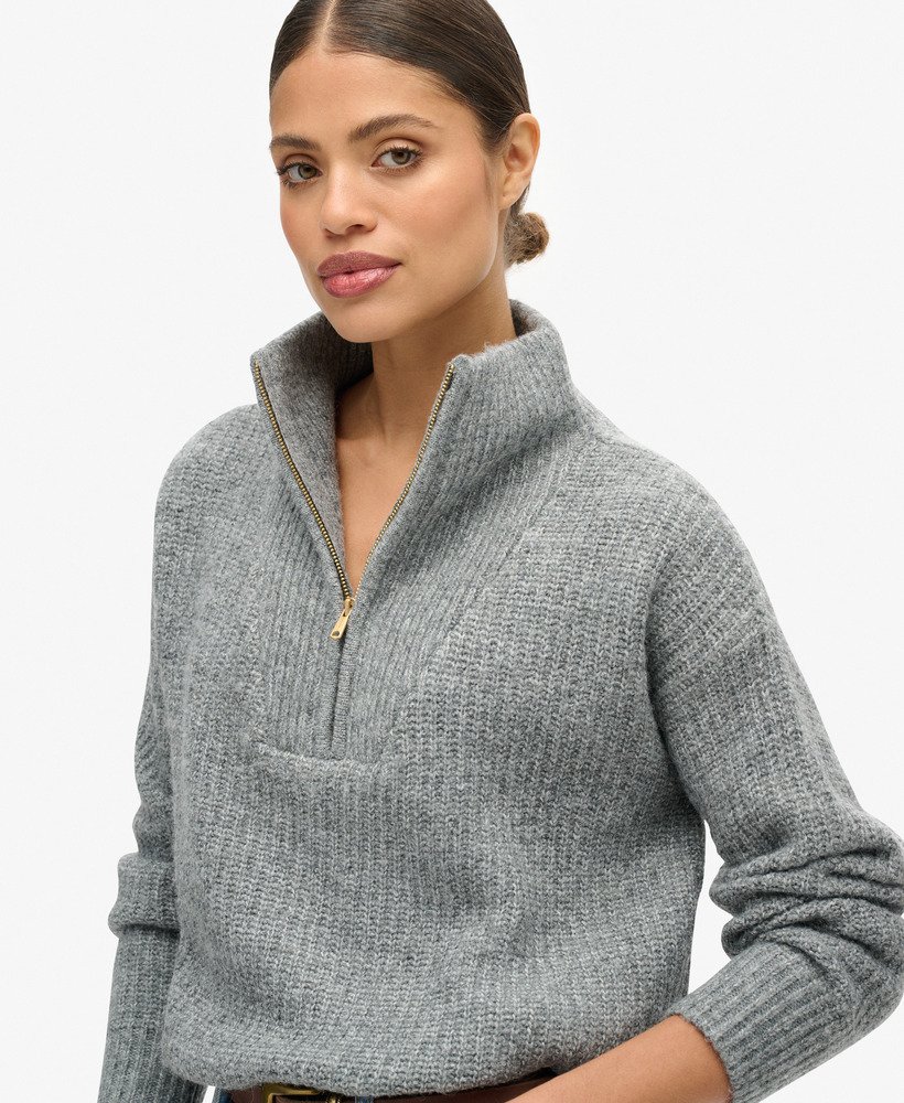 essentiële trui met ritssluiting in de kleur charcoal marl