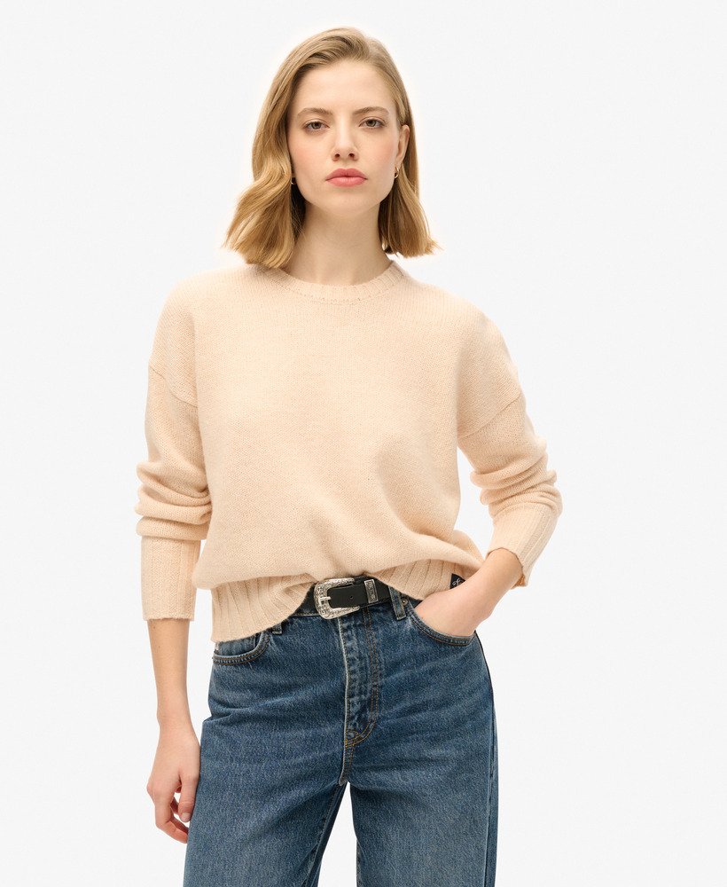 essentiële trui met ronde hals in shadow pale pink.