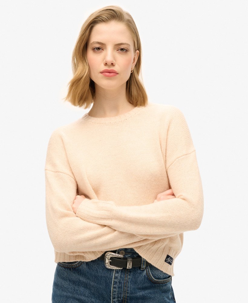 essentiële trui met ronde hals in shadow pale pink.
