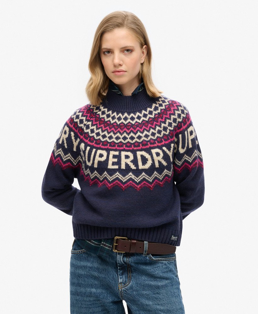 fairisle merktrui in island navy multi