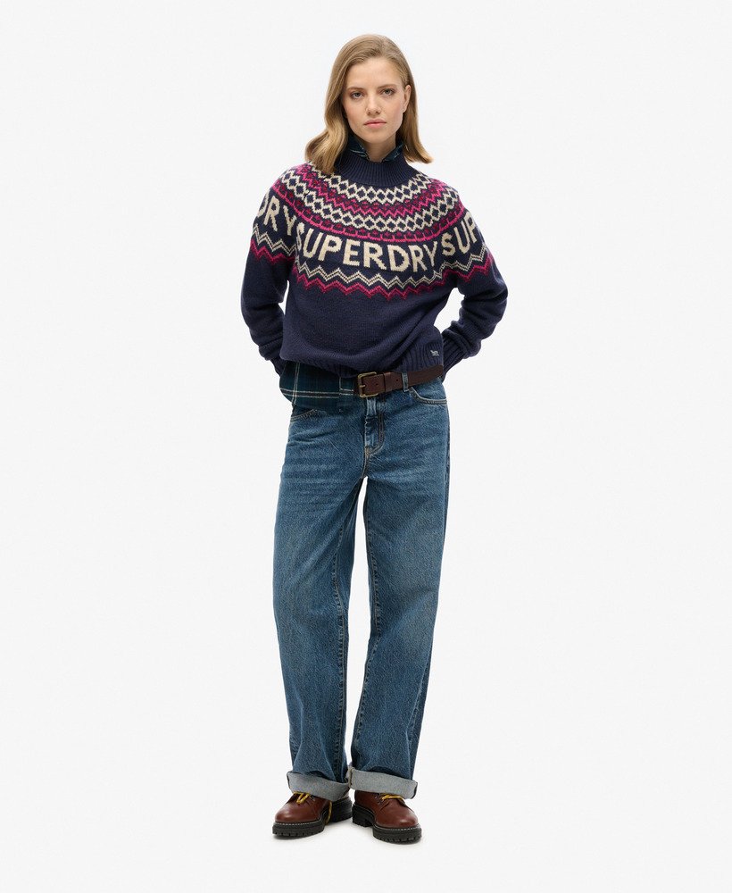 fairisle merktrui in island navy multi