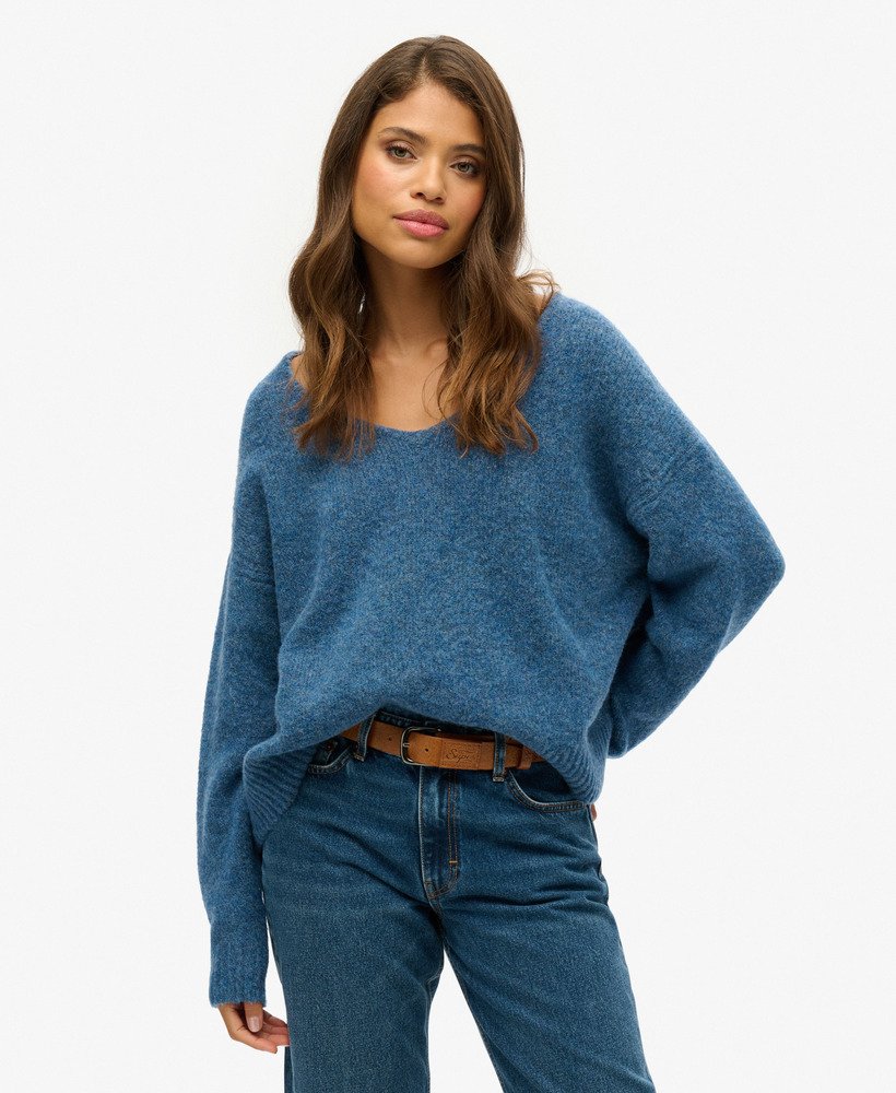 oversized v-hals trui in admiral blue twist