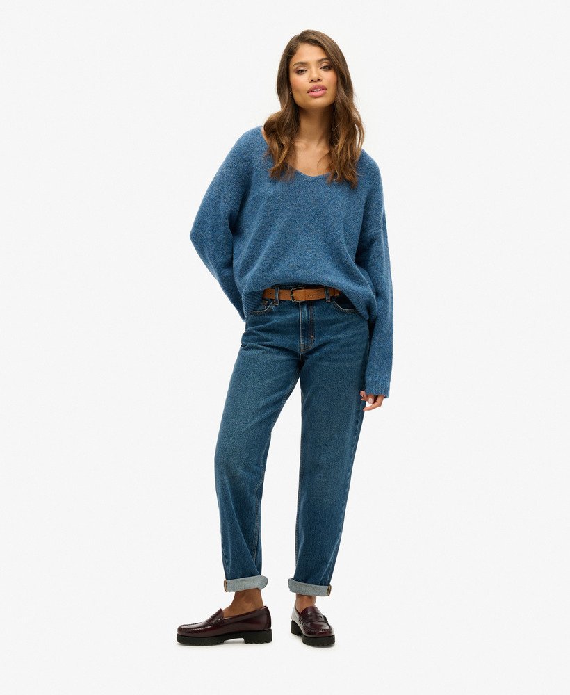oversized v-hals trui in admiral blue twist