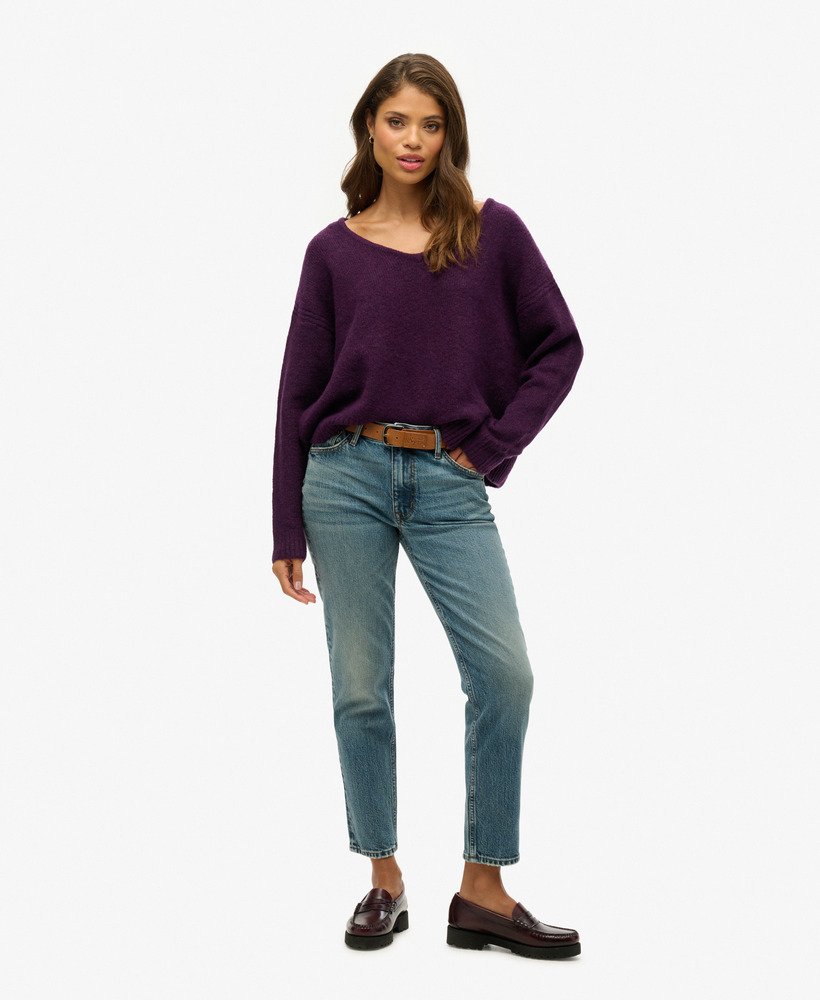 oversized v-hals trui in diep pruimpaarse twist