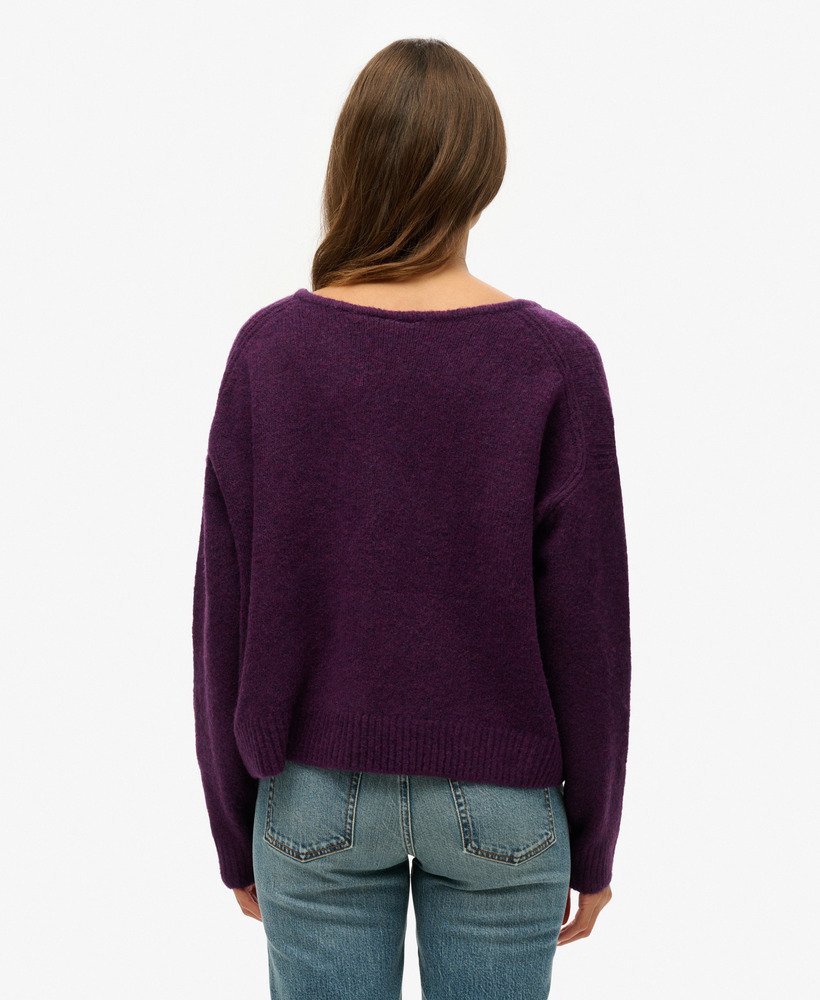 oversized v-hals trui in diep pruimpaarse twist