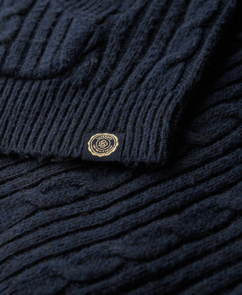 kabelgebreide hoodie met rits in nautisch marineblauw