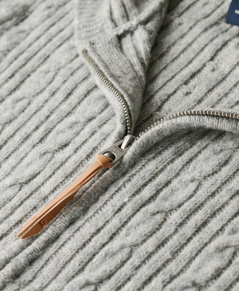 kabelgebreide hoodie met rits in lichtgrijs gemêleerd.