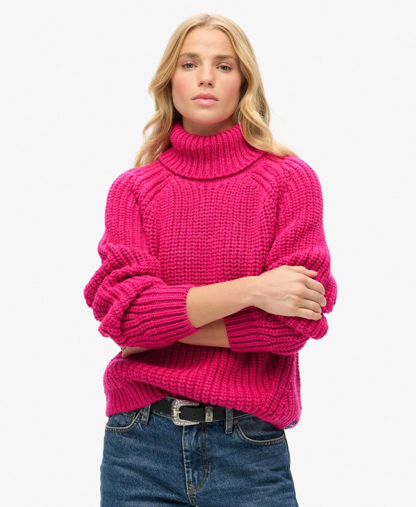 slouchy gebreide coltrui in hypermagenta roze gemêleerd