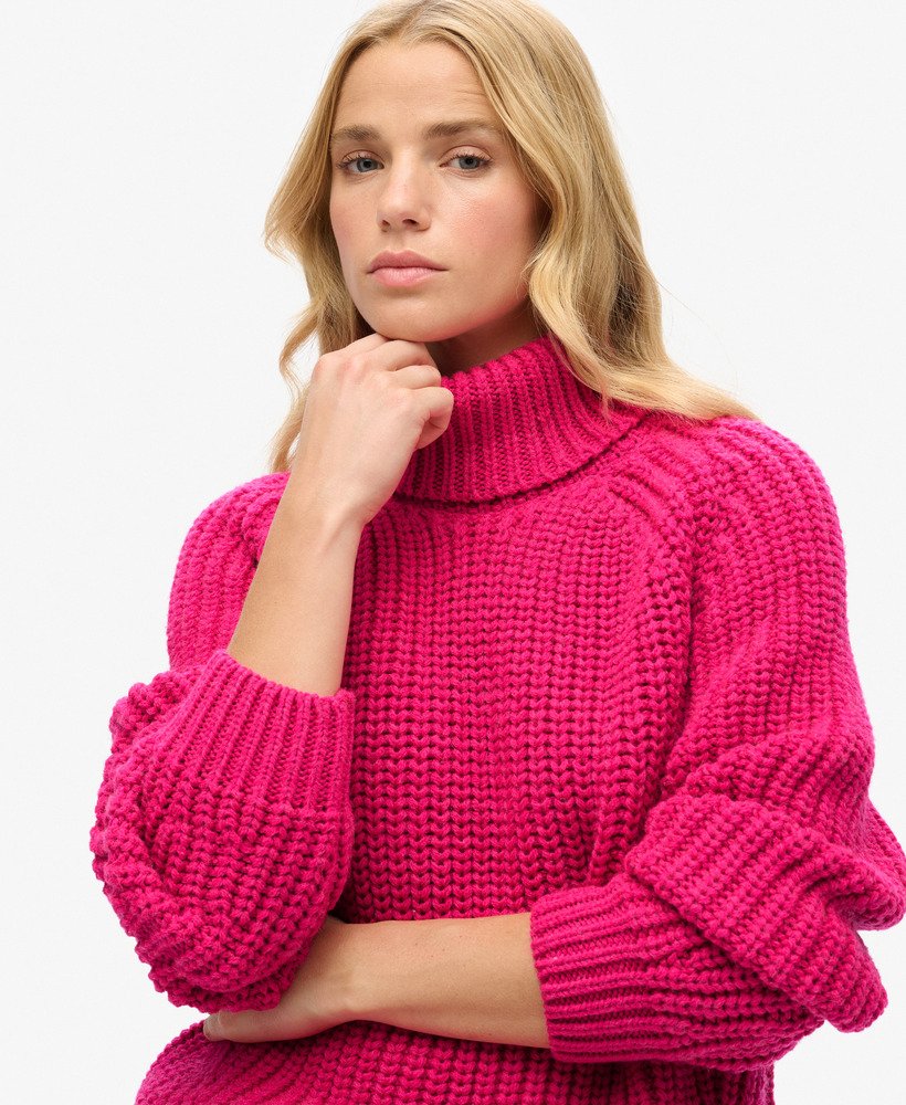 slouchy gebreide coltrui in hypermagenta roze gemêleerd