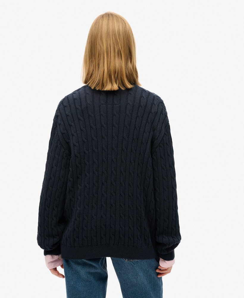 oversized v-hals kabeltrui in eclipse navy