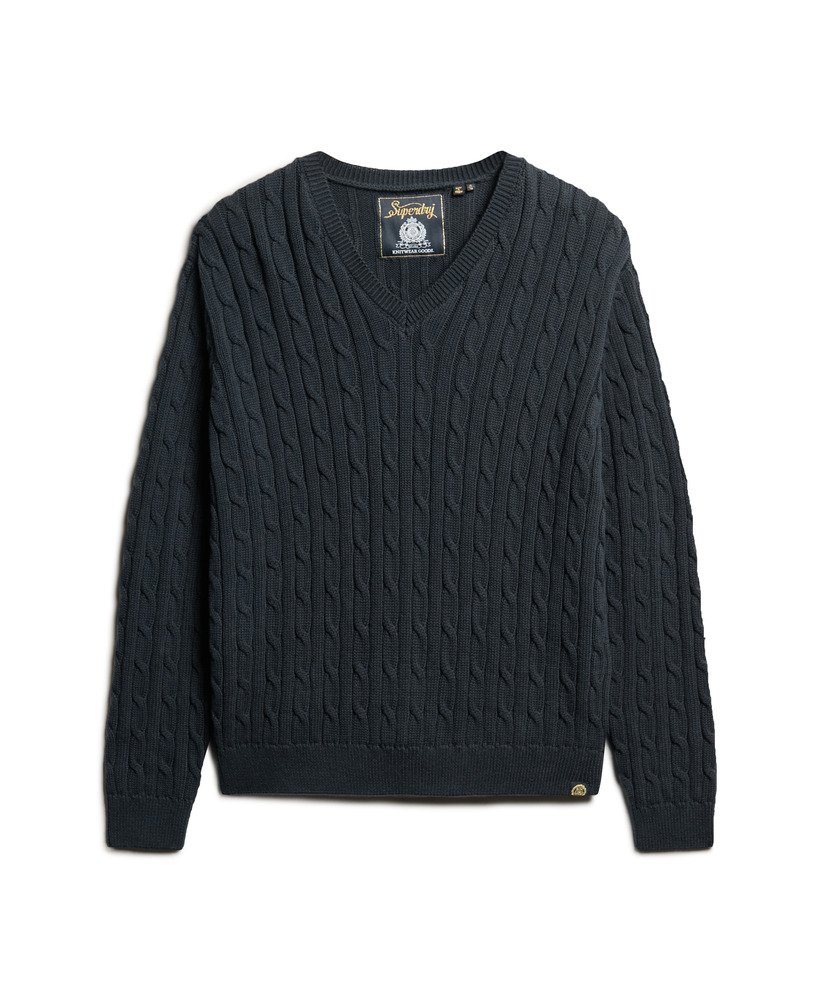 oversized v-hals kabeltrui in eclipse navy