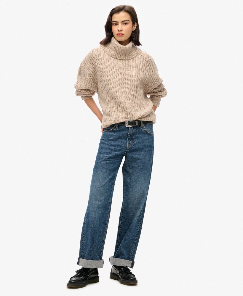 trui met slouchneck van geborsteld ribmateriaal in licht zandkleur