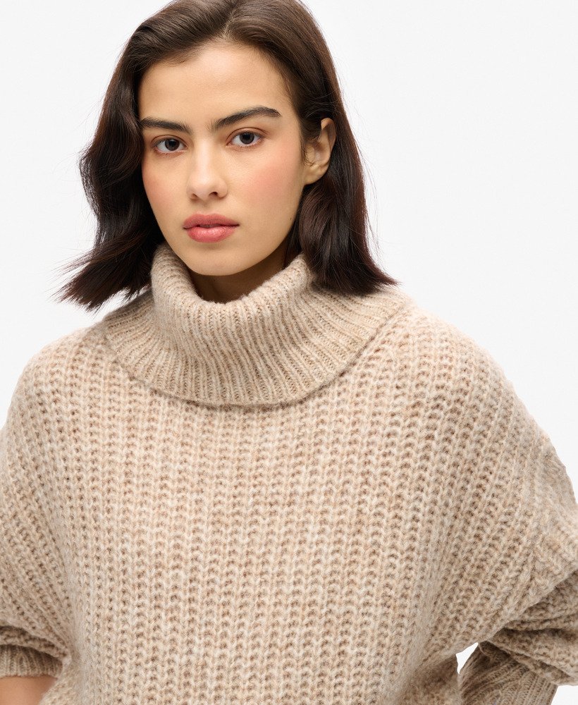 trui met slouchneck van geborsteld ribmateriaal in licht zandkleur