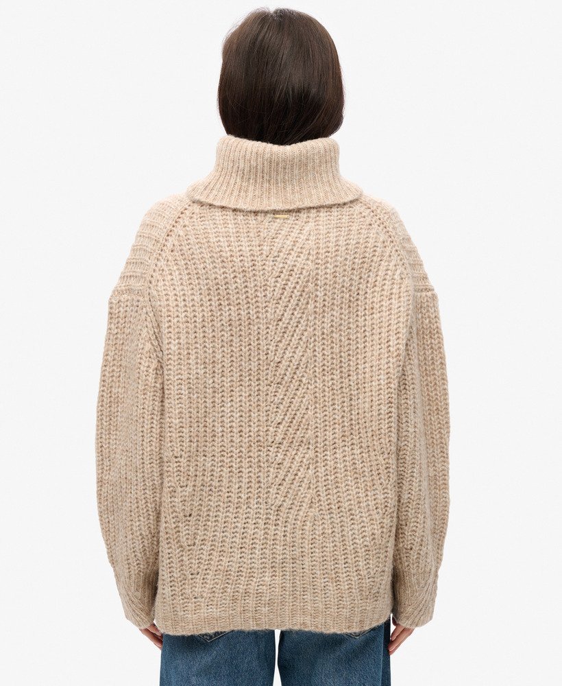 trui met slouchneck van geborsteld ribmateriaal in licht zandkleur