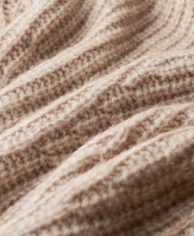 trui met slouchneck van geborsteld ribmateriaal in licht zandkleur