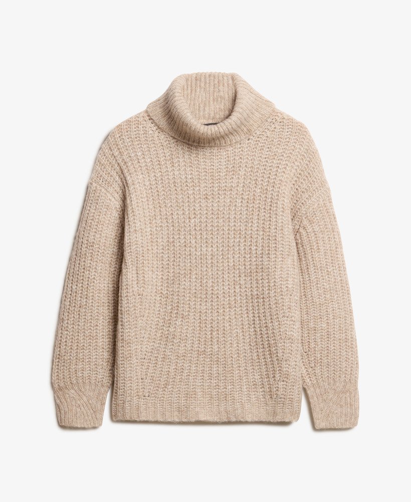 trui met slouchneck van geborsteld ribmateriaal in licht zandkleur