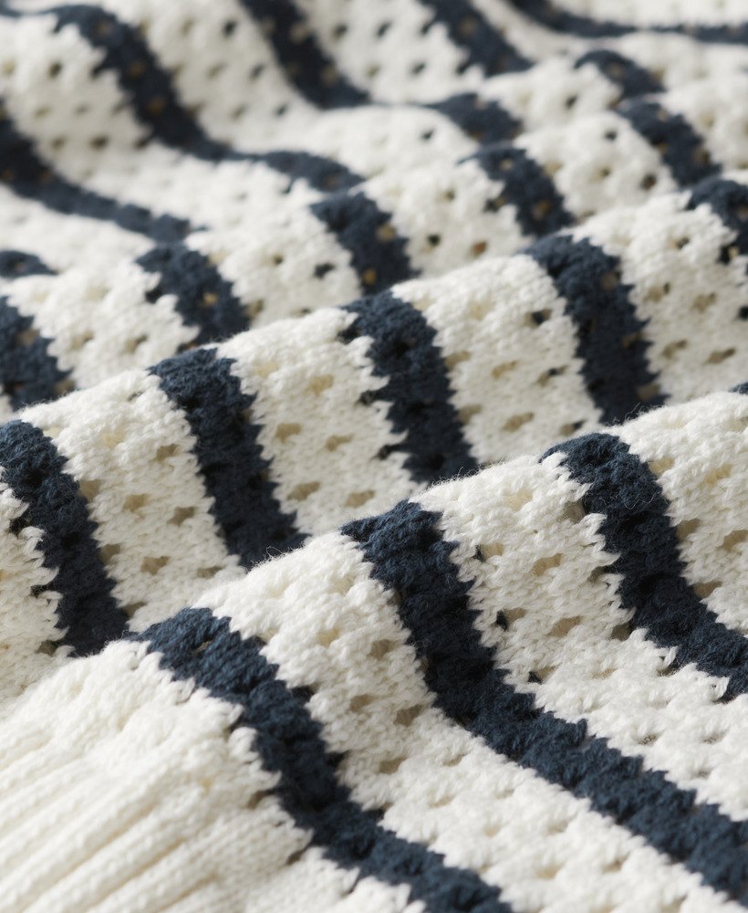 gehaakte cropped trui met strepen in naturel witte streep