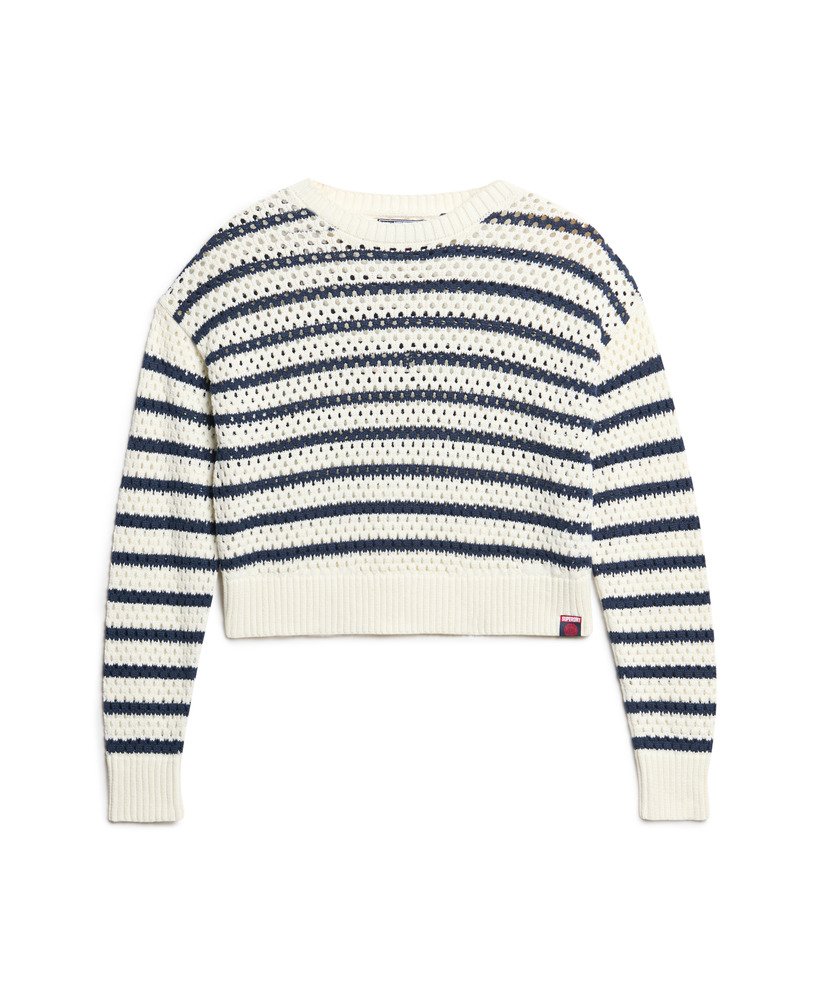 gehaakte cropped trui met strepen in naturel witte streep