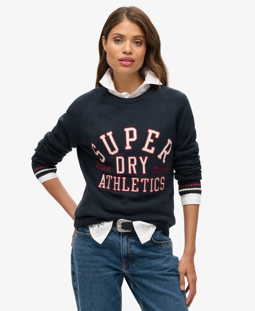slouchy gebreide trui met print in diepblauw