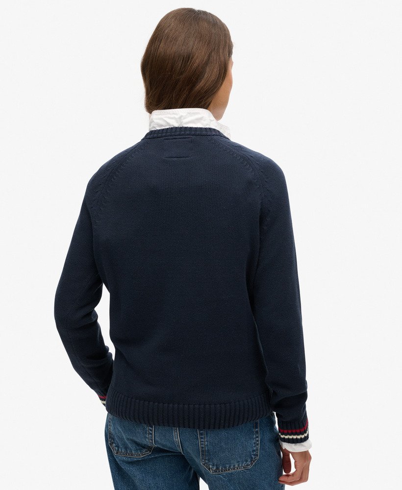 slouchy gebreide trui met print in diepblauw