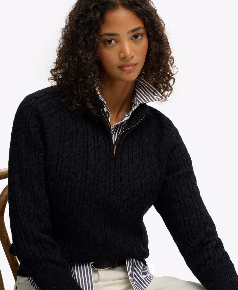 Geborstelde kabelgebreide Henley-trui