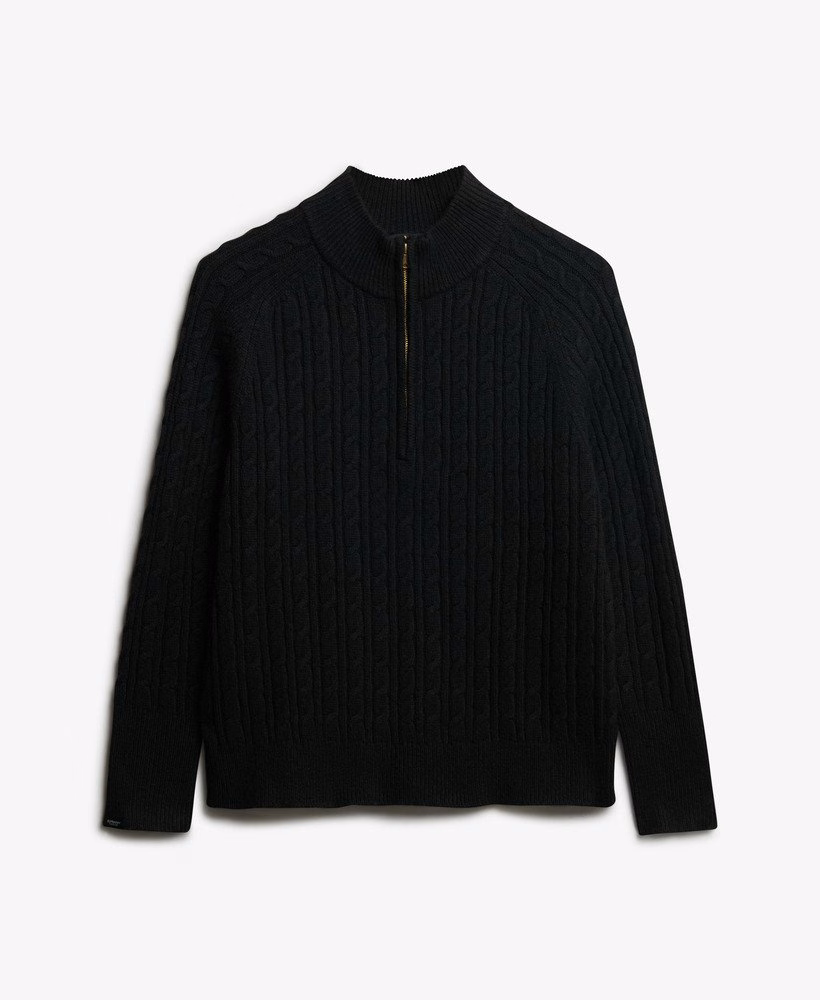 Geborstelde kabelgebreide Henley-trui