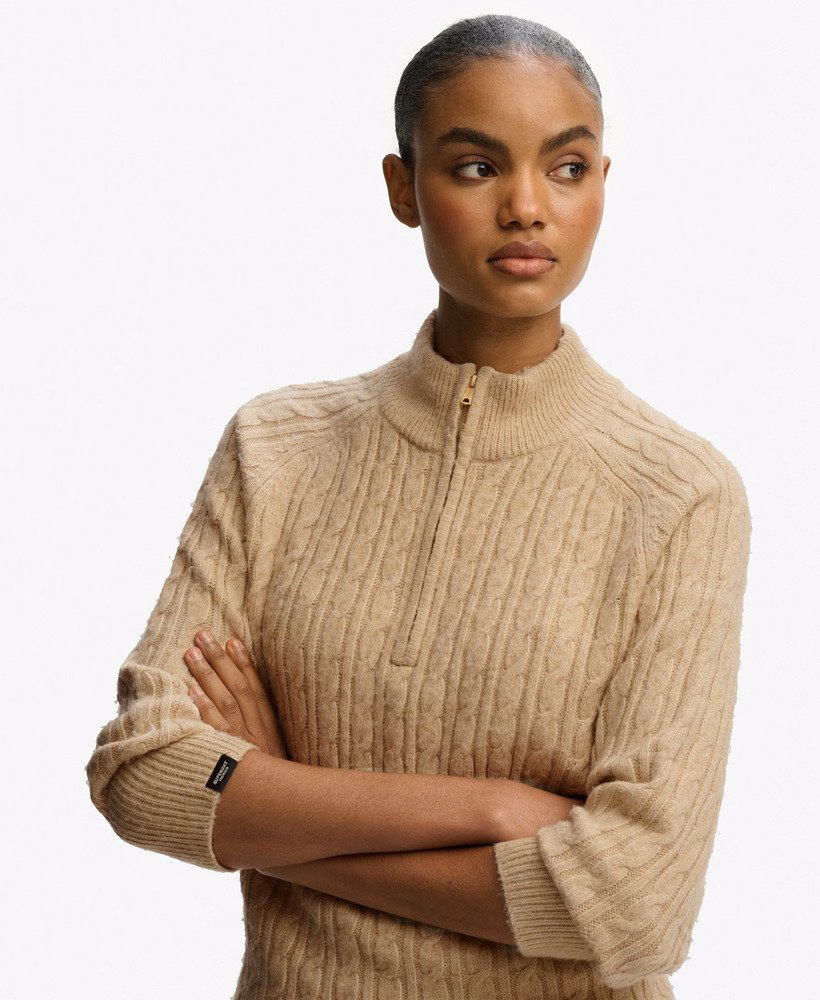 Geborstelde kabelgebreide Henley-trui