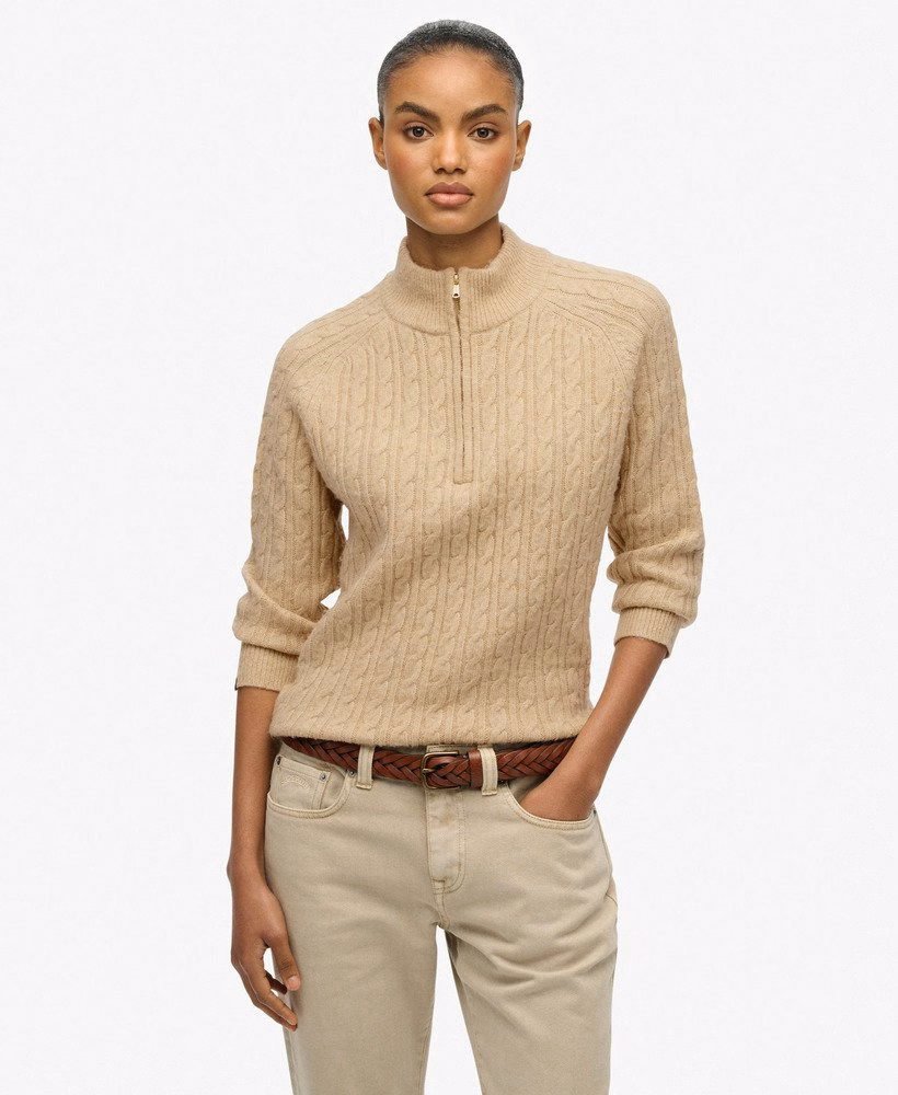 Geborstelde kabelgebreide Henley-trui