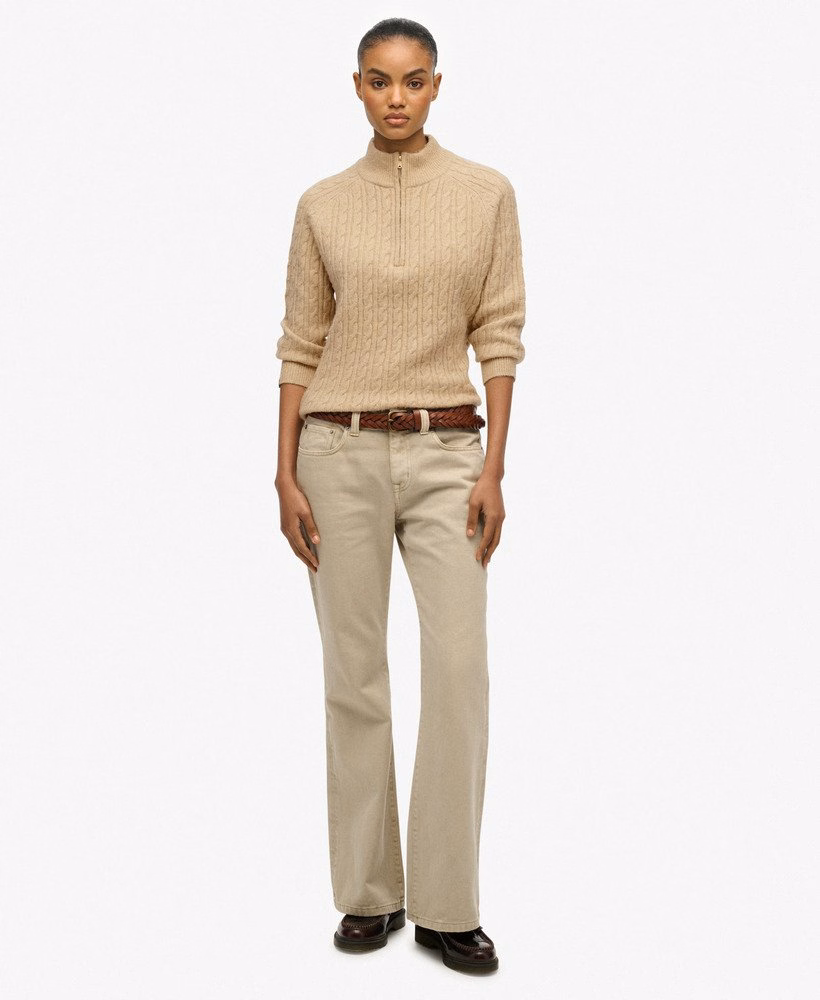 Geborstelde kabelgebreide Henley-trui
