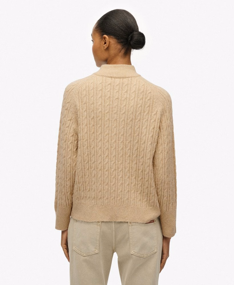 Geborstelde kabelgebreide Henley-trui