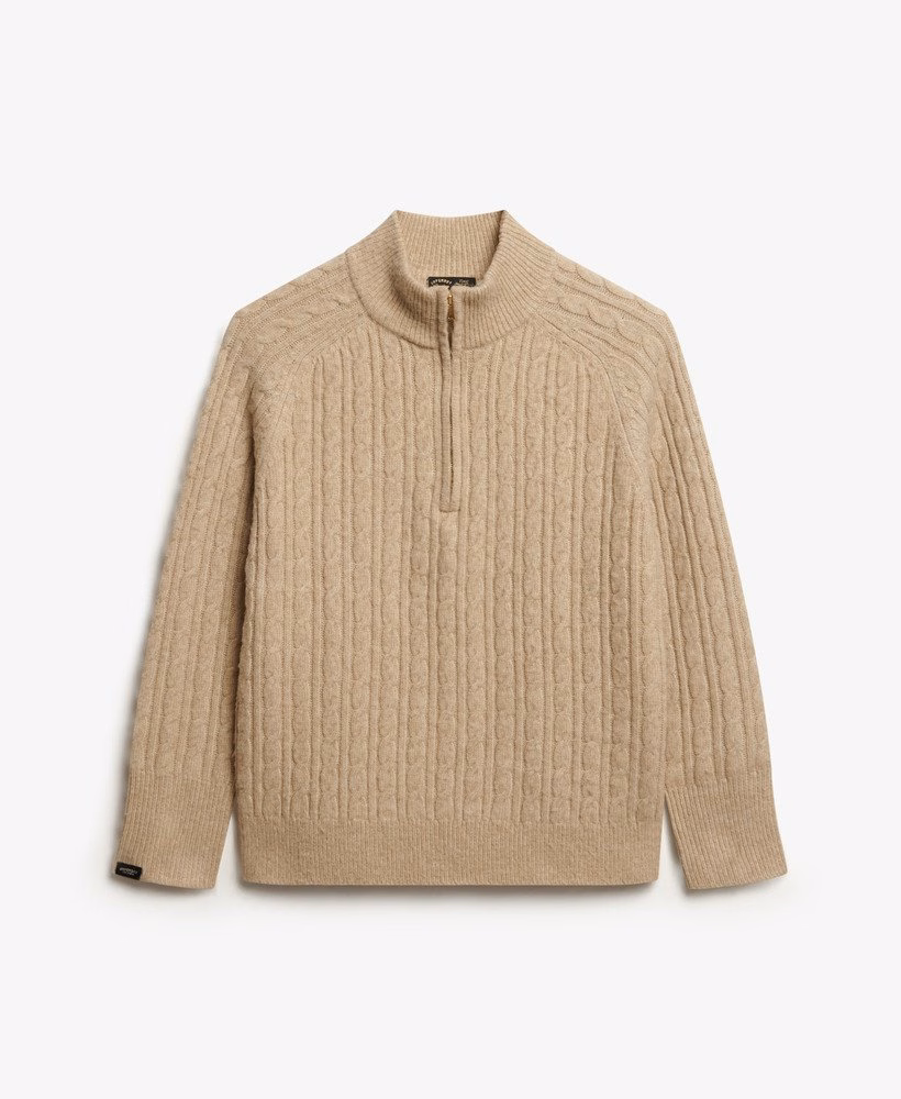 Geborstelde kabelgebreide Henley-trui