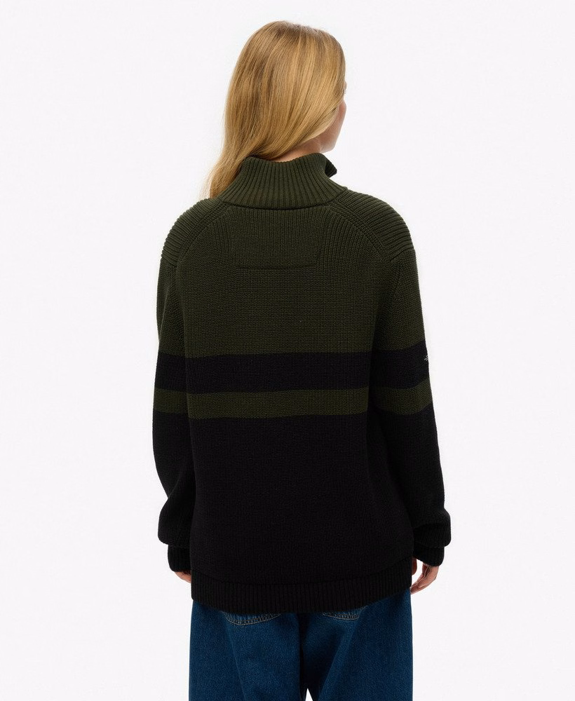 Oversized katoenen trui met klassieke strepen en halve rits